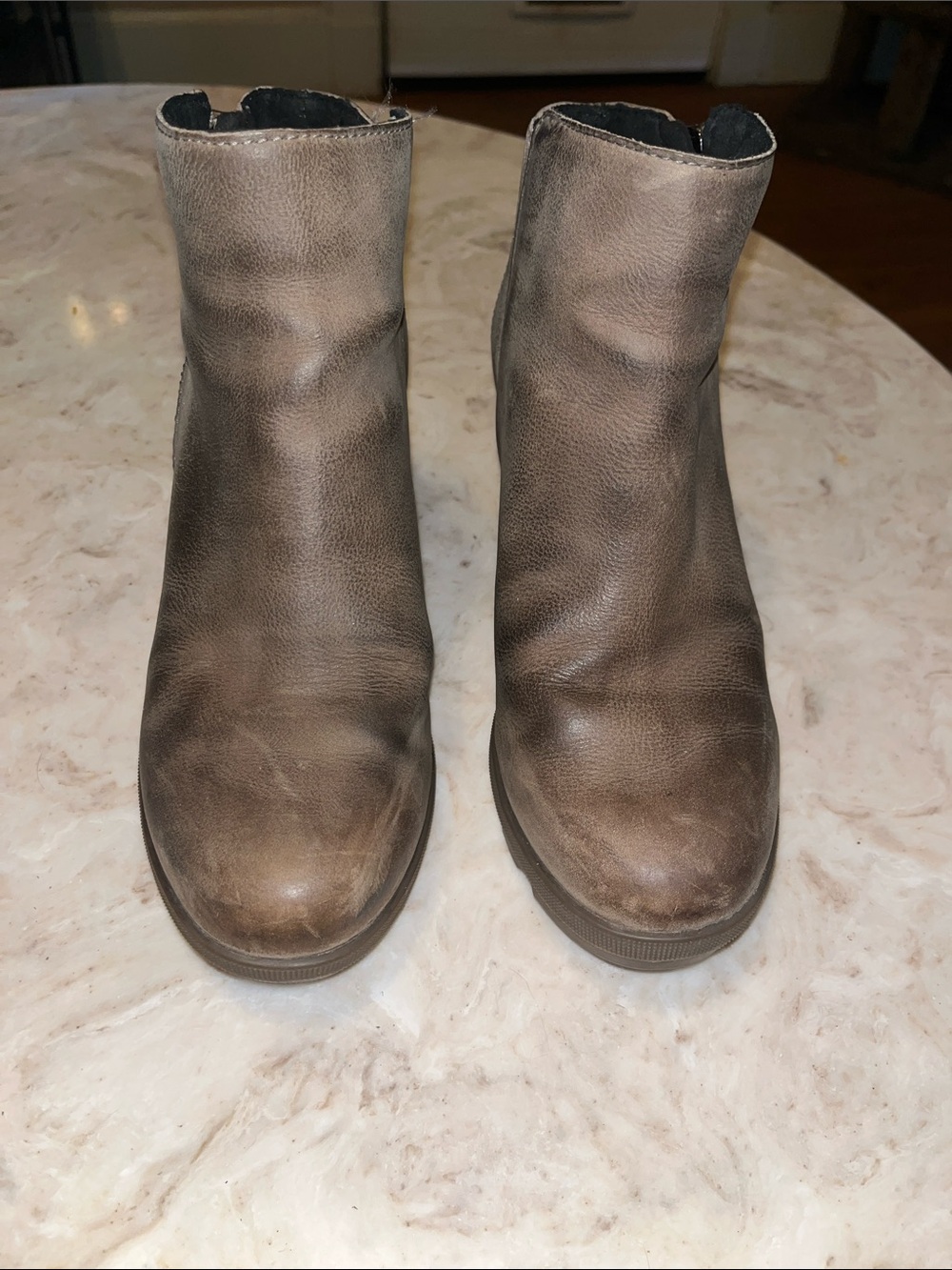 Sorel Women’s Taupe Brown Leather Wedge Ankle Booties